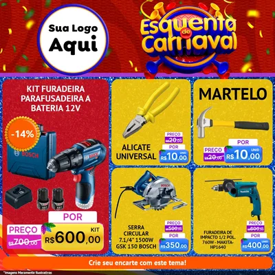 Modelo de Rede Social para Feed Facebook com o tema Esquenta de Carnaval para Maquinas e Ferramentas