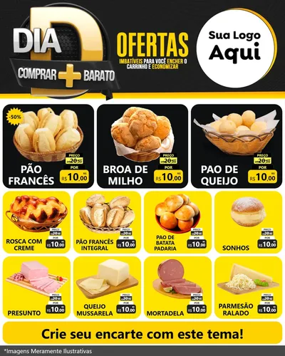 Modelo de Rede Social para Feed Instagram com o tema Dia D Mais Economia para Padaria