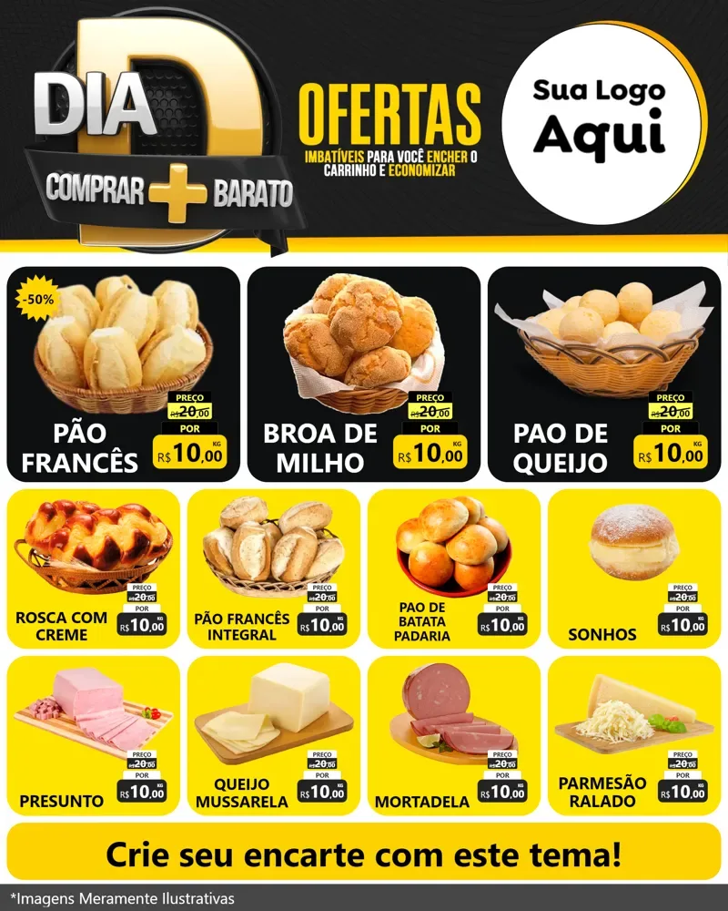 Modelo de Rede Social para Feed Instagram com o tema Dia D Mais Economia para Padaria