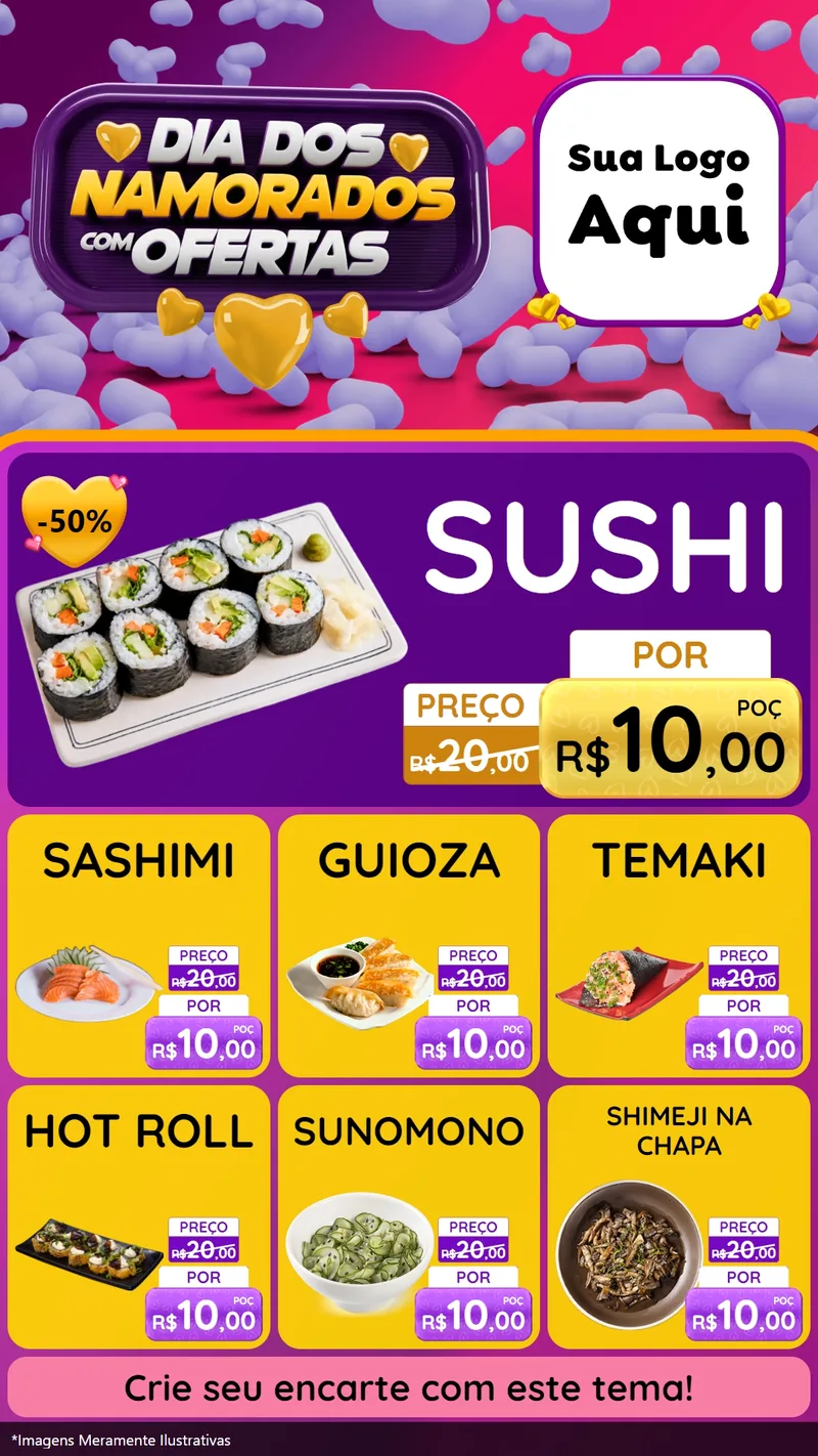 Modelo de Rede Social para Stories com o tema Dia Dos Namorados Com Ofertas para Comida japonesa