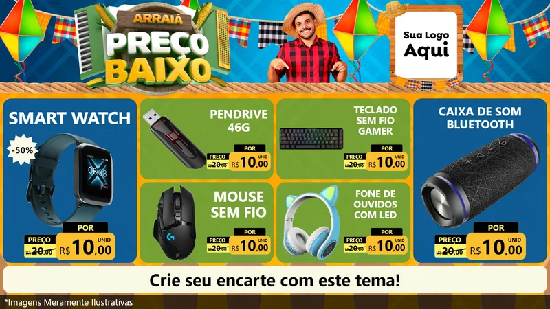 Modelo de TV para TV Horizontal com o tema Arraiá de Preço Baixo - Junina para Informática