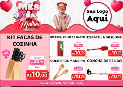 Modelo de Encarte para Encarte A4 Horizontal com o tema Mês da Mulher para Utilidades Domésticas