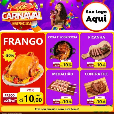 Modelo de Rede Social para Feed Facebook com o tema Pré-Carnaval Especial para Assados