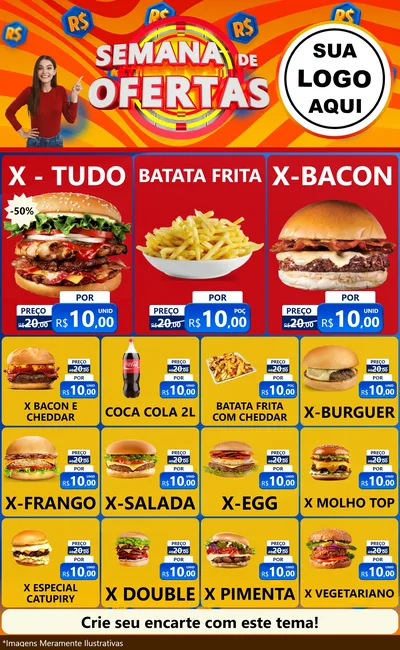 Modelo de Encarte para Encarte Grande com o tema Semana de Ofertas para Hamburgueria