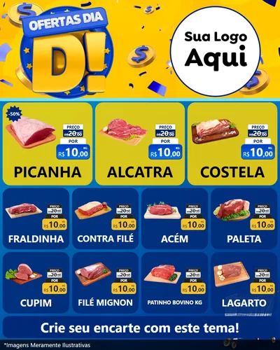 Modelo de Rede Social para Feed Instagram com o tema Ofertas Dia D para Açougue