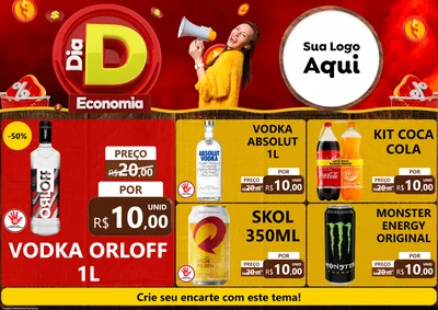 Modelo de Encarte para Encarte A4 Horizontal com o tema Dia D Economia para Distribuidora de bebidas