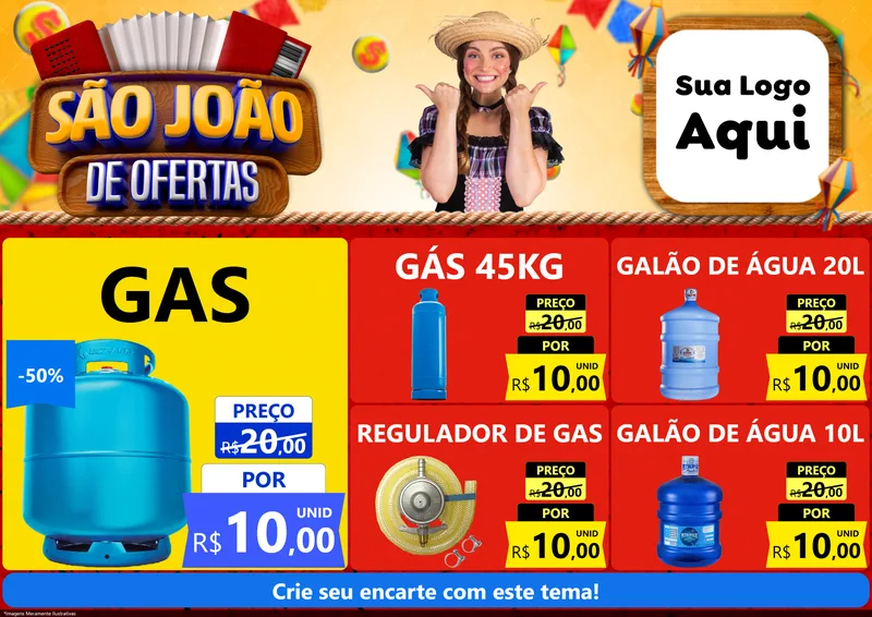 Modelo de Encarte para Encarte A4 Horizontal com o tema São João de Ofertas para Água e gás