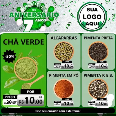 Modelo de Rede Social para Feed Facebook com o tema Promoção de Aniversário - 7 Anos para Produtos Naturais