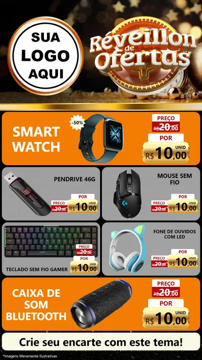 Modelo de TV para TV Vertical com o tema Réveillon de Ofertas para Informática