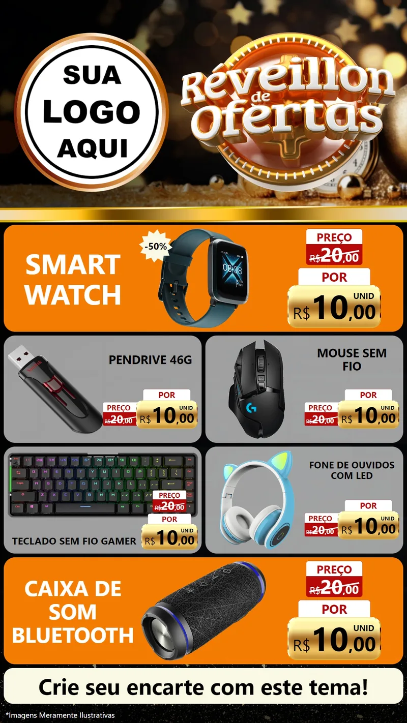 Modelo de TV para TV Vertical com o tema Réveillon de Ofertas para Informática