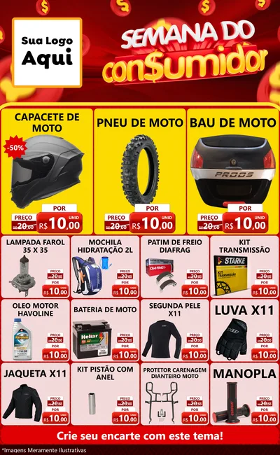 Modelo de Encarte para Encarte Grande com o tema Semana do Consumidor para Moto peças