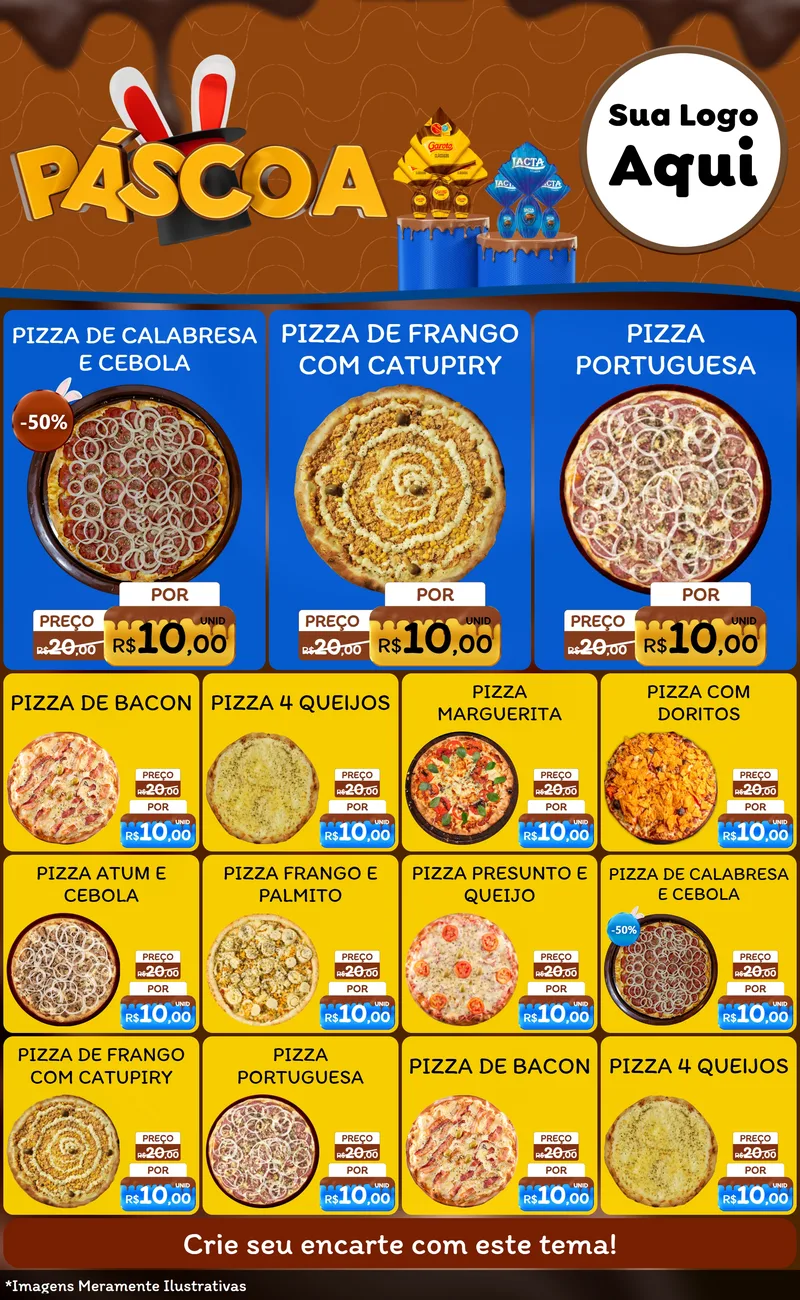 Modelo de Encarte para Encarte Grande com o tema Páscoa para Pizzaria