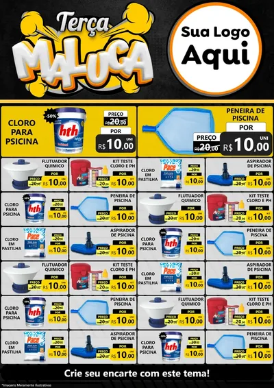 Modelo de Encarte para Encarte A4 Vertical com o tema Terça Maluca para Produtos para Piscina