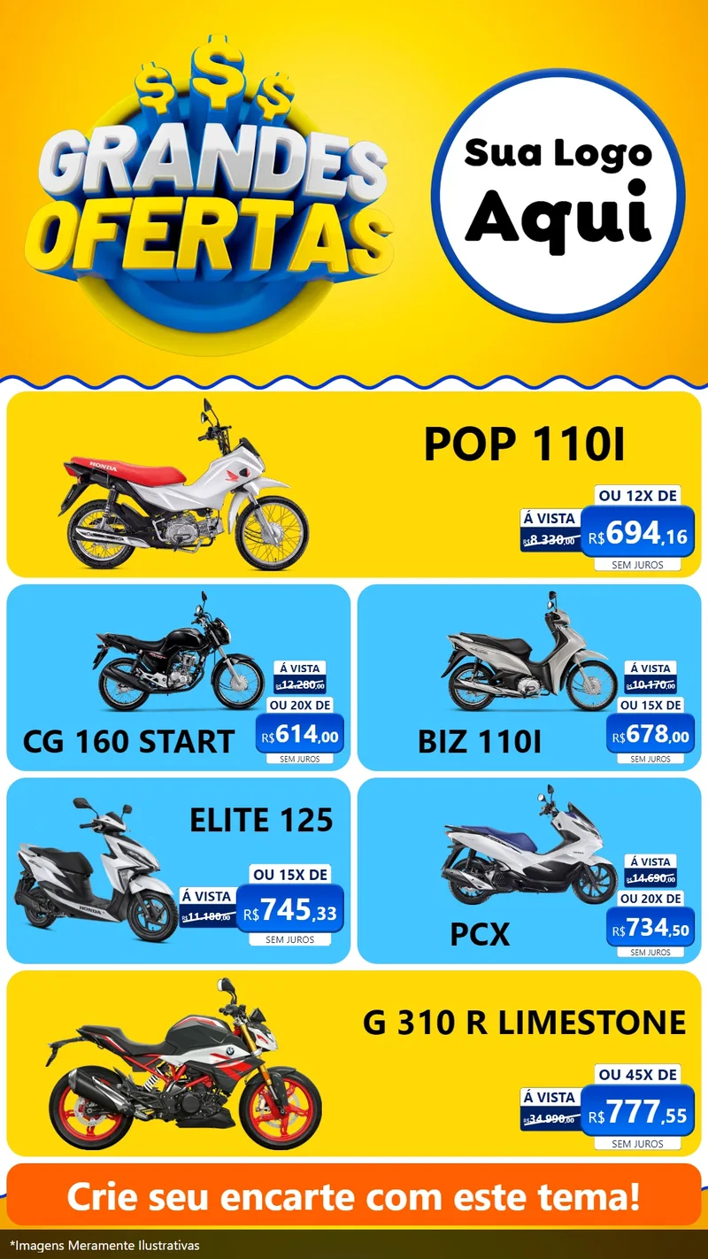 Modelo de TV para TV Vertical com o tema Grandes Ofertas para Concessionaria de Motos