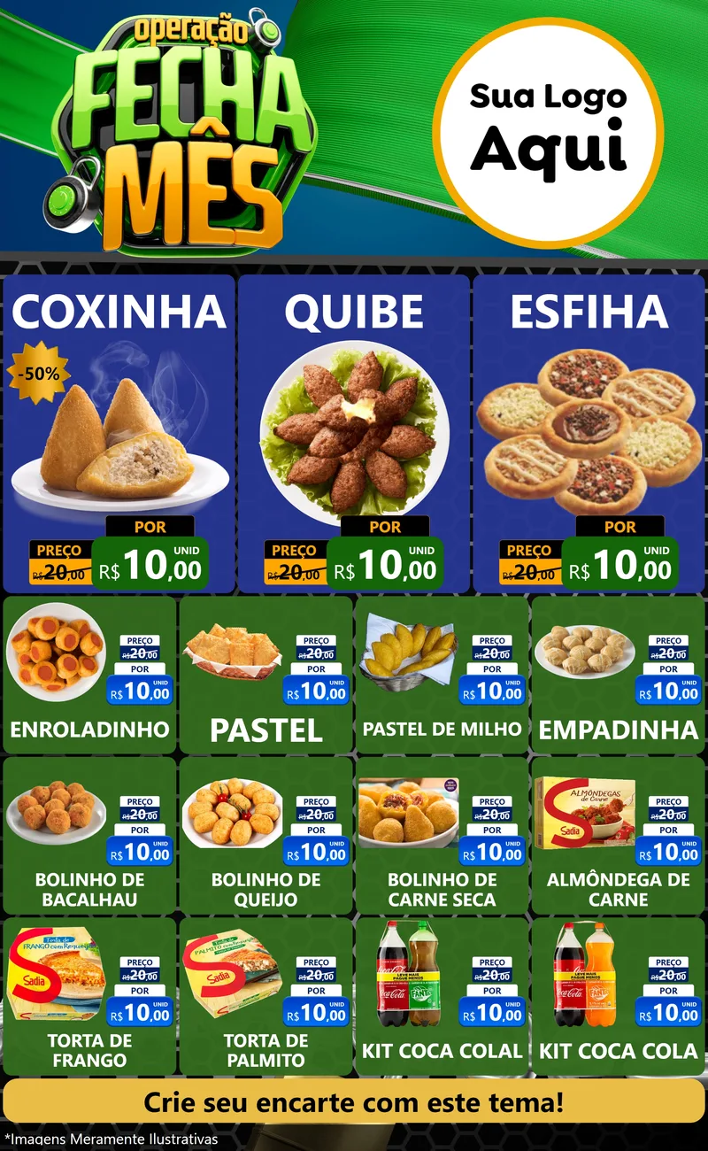 Modelo de Encarte para Encarte Grande com o tema Operação Fecha Mês para Salgadaria