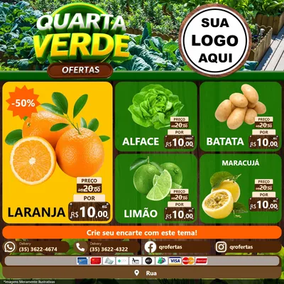 Modelo de Rede Social para Feed Facebook com o tema Quarta Verde Ofertas para Hortifrúti