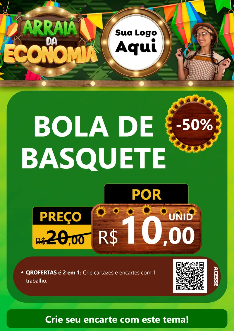 Modelo de Cartaz para Cartaz A4 Vertical com o tema Arraiá de Economia para Artigos Esportivos
