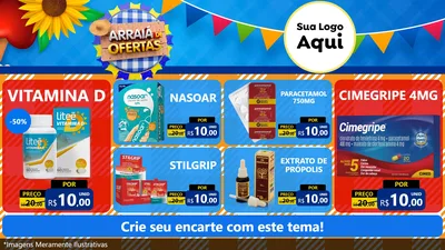 Modelo de TV para TV Horizontal com o tema Arraiá de Ofertas para Farmácia