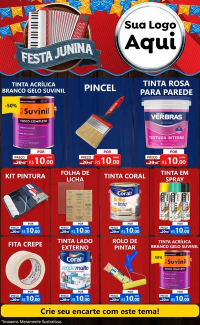 Modelo de Encarte para Encarte Grande com o tema Festa Junina para Tintas e Ferramentas