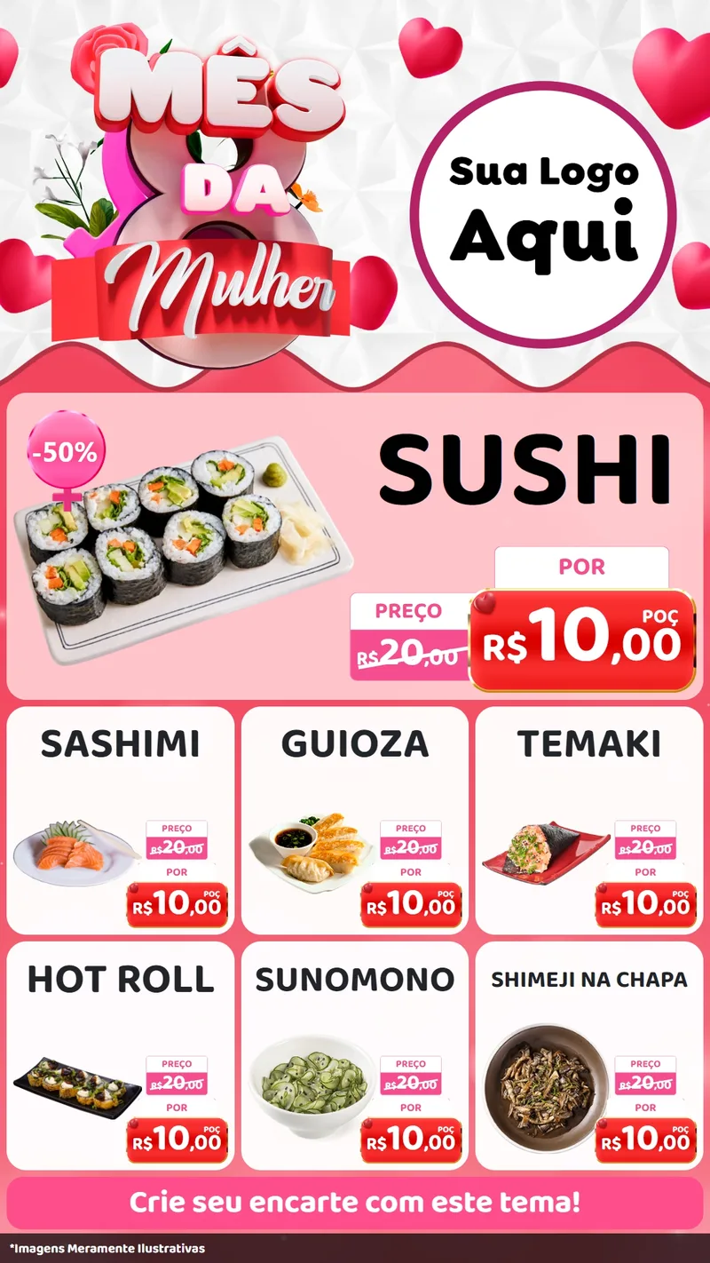 Modelo de Rede Social para Stories com o tema Mês da Mulher para Comida japonesa