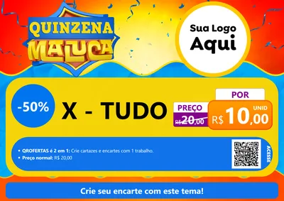 Modelo de Cartaz para Cartaz A4 Horizontal com o tema Quinzena Maluca para Hamburgueria