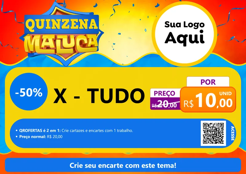 Modelo de Cartaz para Cartaz A4 Horizontal com o tema Quinzena Maluca para Hamburgueria