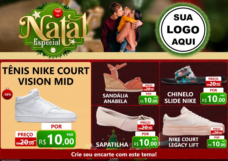 Modelo de Encarte para Encarte A4 Horizontal com o tema Natal Especial para Calçados