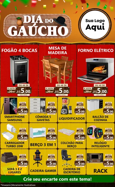 Modelo de Encarte para Encarte Grande com o tema Dia do Gaúcho para Móveis e Eletro