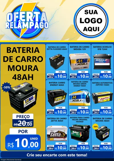 Modelo de Encarte para Encarte A4 Vertical com o tema Oferta Relâmpago para Baterias Elétricas