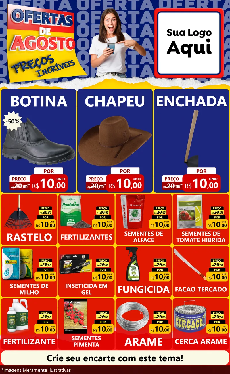 Modelo de Encarte para Encarte Grande com o tema Ofertas de Agosto - Preços Incríveis para Agropecuária