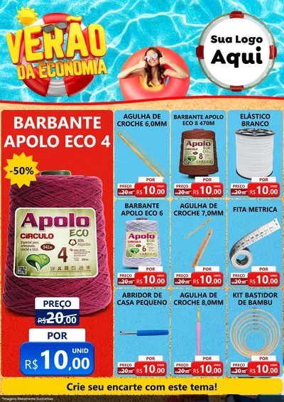 Modelo de Encarte para Encarte A4 Vertical com o tema Verão da Economia para Armarinho e Aviamentos