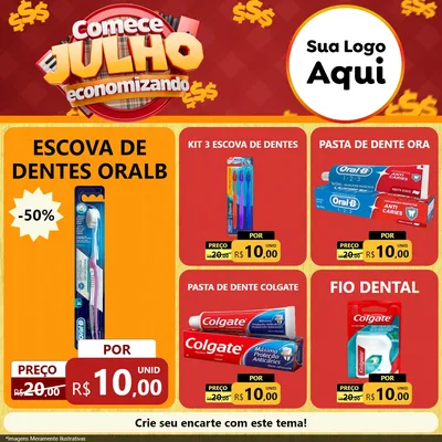 Modelo de Rede Social para Feed Facebook com o tema Comece Julho Economizando para Higiene Pessoal