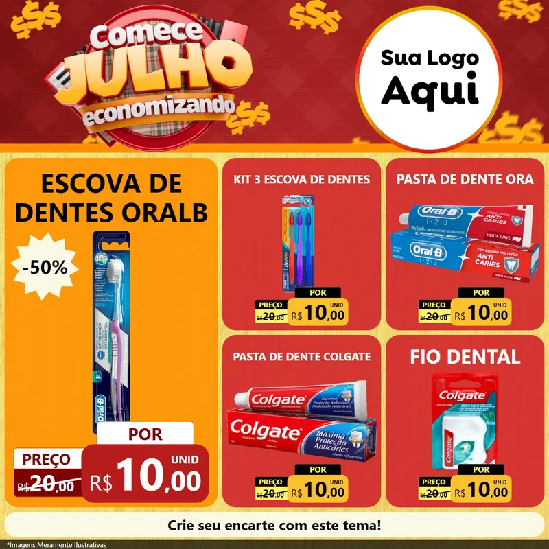 Modelo de Rede Social para Feed Facebook com o tema Comece Julho Economizando para Higiene Pessoal