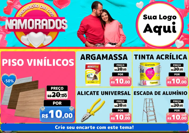 Modelo de Encarte para Encarte A4 Horizontal com o tema Promoção Dia dos Namorados para Material para Construção