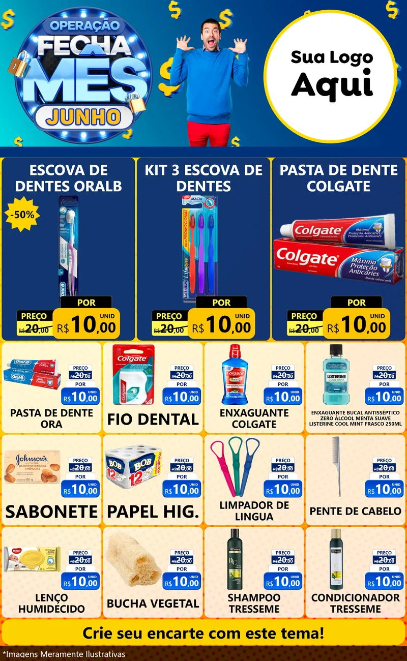 Modelo de Encarte para Encarte Grande com o tema Operação Fecha Mês, Junho para Higiene Pessoal