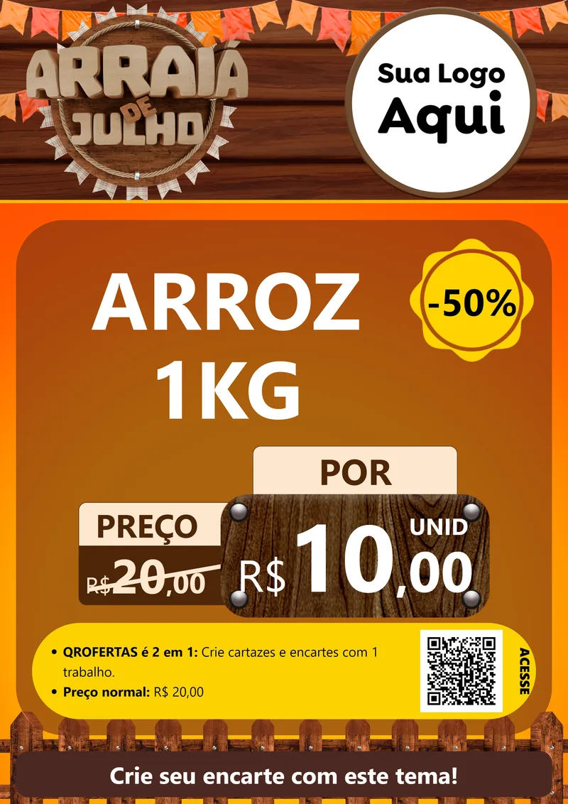 Modelo de Cartaz para Cartaz A4 Vertical com o tema Arraiá de Julho - Junina para Supermercado