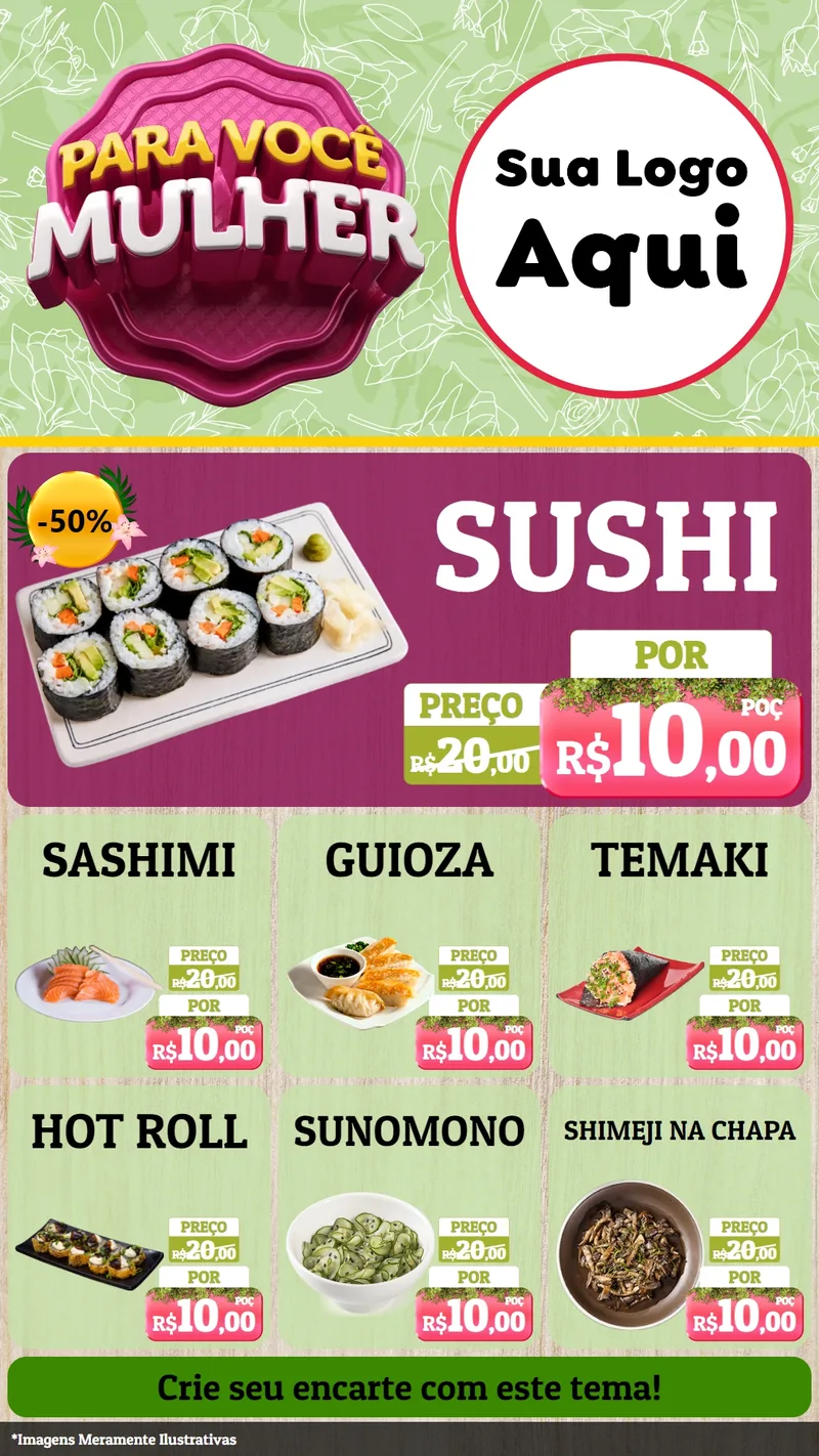 Modelo de Rede Social para Stories com o tema Para Você Mulher para Comida japonesa