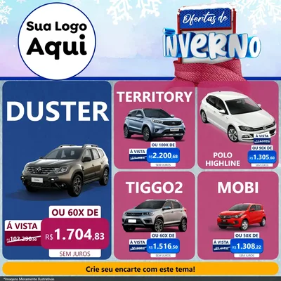 Modelo de Rede Social para Feed Facebook com o tema Ofertas de Inverno para Concessionaria de Carros