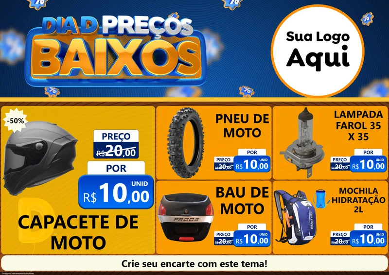 Modelo de Encarte para Encarte A4 Horizontal com o tema Dia D Preço Baixo para Moto peças