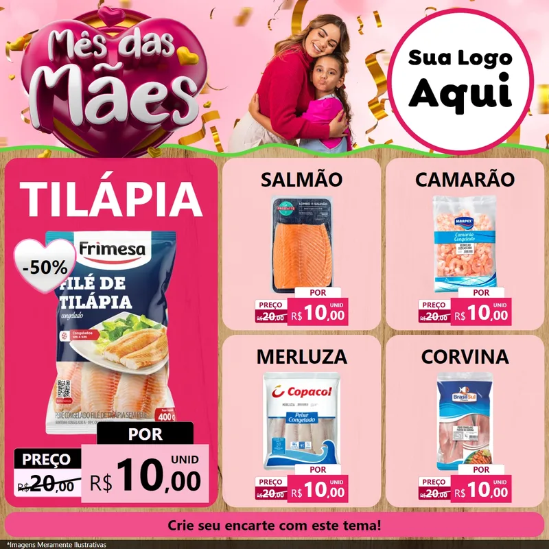 Modelo de Rede Social para Feed Facebook com o tema Mês das Mães para Peixaria