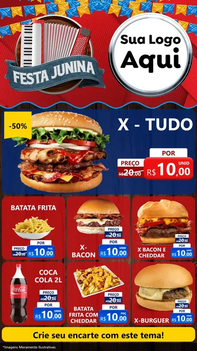 Modelo de Rede Social para Stories com o tema Festa Junina para Hamburgueria