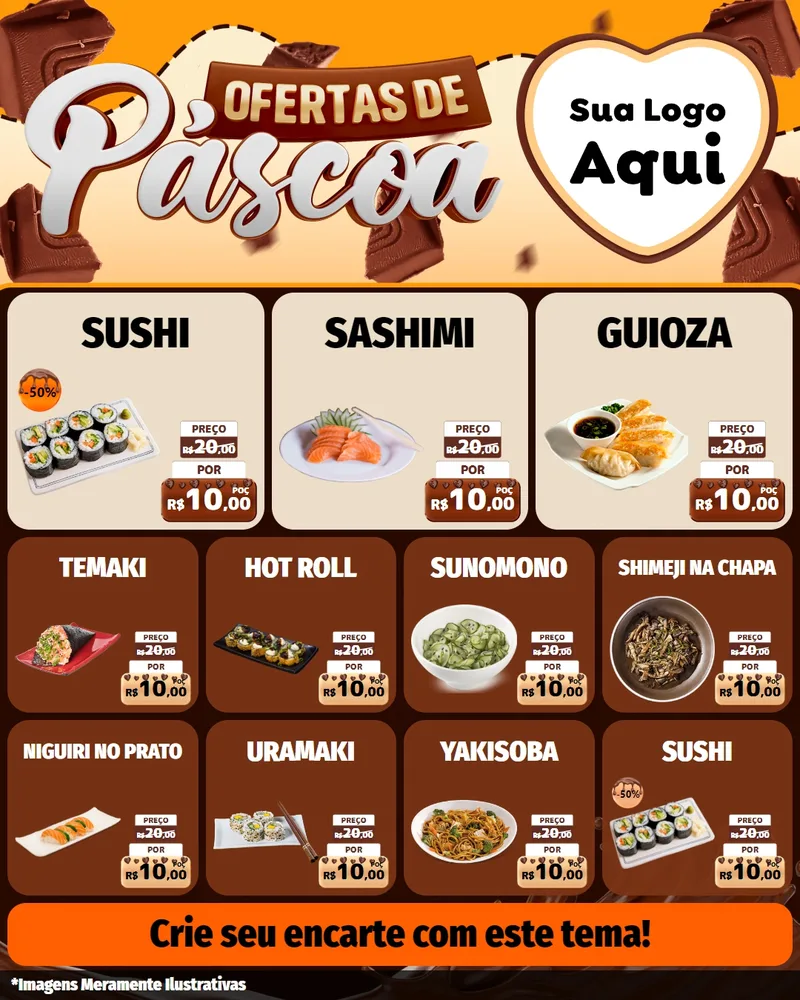 Modelo de Rede Social para Feed Instagram com o tema Ofertas de Páscoa para Comida japonesa