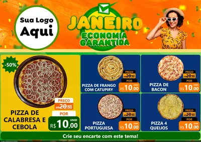 Modelo de Encarte para Encarte A4 Horizontal com o tema Janeiro - Economia Garantida para Pizzaria