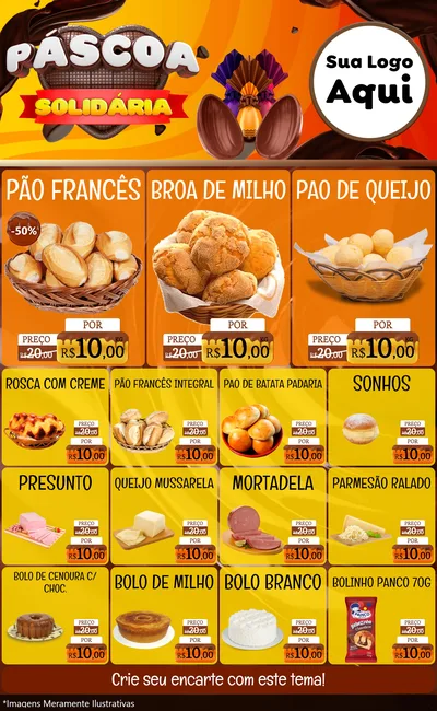 Modelo de Encarte para Encarte Grande com o tema Páscoa Solidária para Padaria
