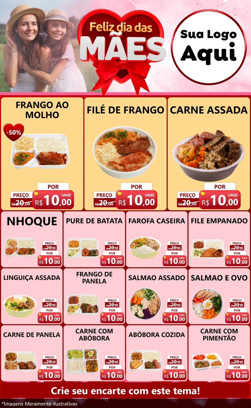 Modelo de Encarte para Encarte Grande com o tema Feliz Dia Das Mães para Restaurante