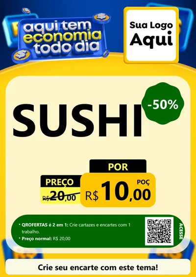 Modelo de Cartaz para Cartaz A4 Vertical com o tema Aqui Tem Economia Todo Dia para Comida japonesa