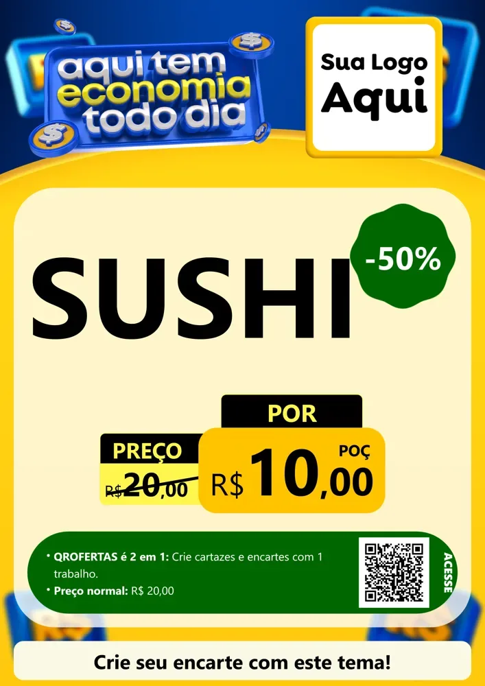 Modelo de Cartaz para Cartaz A4 Vertical com o tema Aqui Tem Economia Todo Dia para Comida japonesa