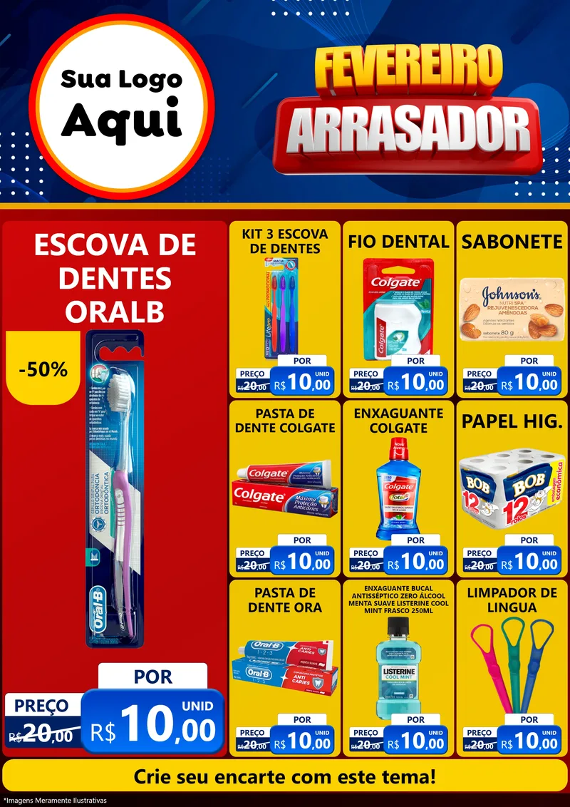Modelo de Encarte para Encarte A4 Vertical com o tema Fevereiro Arrasador para Higiene Pessoal