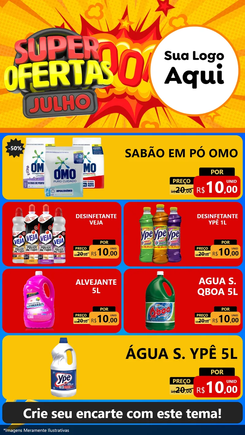 Modelo de TV para TV Vertical com o tema Super Ofertas Julho para Produtos de Limpeza