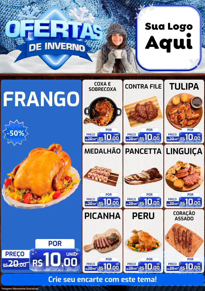 Modelo de Encarte para Encarte A4 Vertical com o tema Ofertas de Inverno para Assados